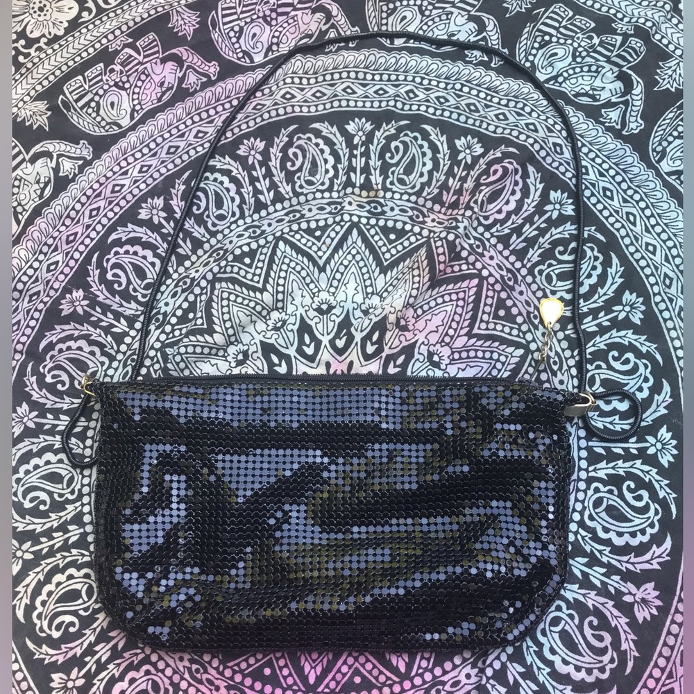 Vintage Black Metal Sparkle Chain Purse with Gold Detail